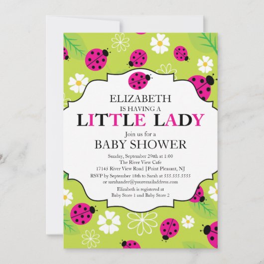 Invitation Baby shower de la petite dame rose Ladybug (Devant)