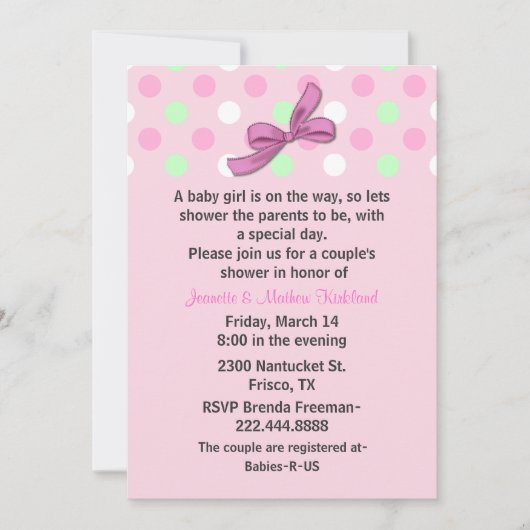 Invitation Baby shower de la petite fille (Devant)