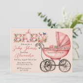 Invitation Baby shower de la petite fille Buggy (Debout devant)
