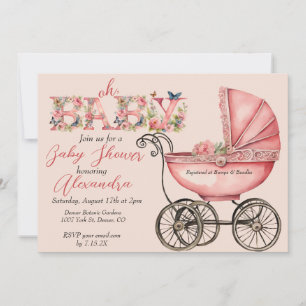 Invitation Baby shower de la petite fille Buggy