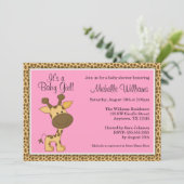 Invitation Baby shower de la petite fille de la Girafe rose (Debout devant)