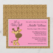 Invitation Baby shower de la petite fille de la Girafe rose (Devant / Derrière)