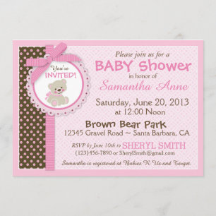 Invitation Baby shower de la petite fille de l'ours en peluch