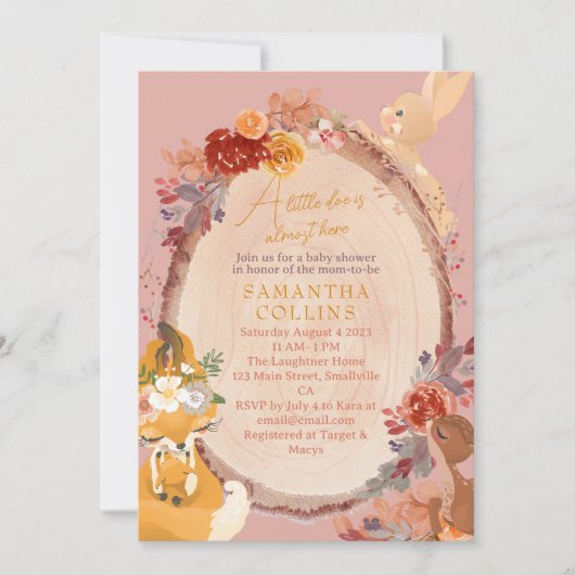 Invitation Baby shower de la Petite Fille du Cerf (Devant)