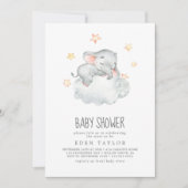 Invitation Baby shower de la petite fille éléphante qui dort (Devant)