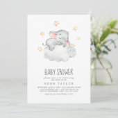 Invitation Baby shower de la petite fille éléphante qui dort (Debout devant)