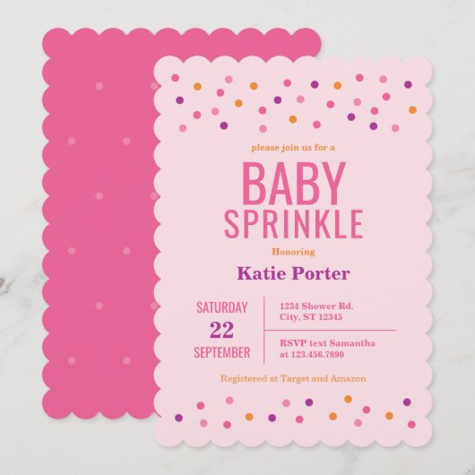 Invitation Baby shower de la petite fille rose (Devant / Derrière)