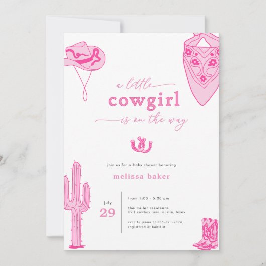 Invitation Baby shower de la petite fille rose de  (Devant)