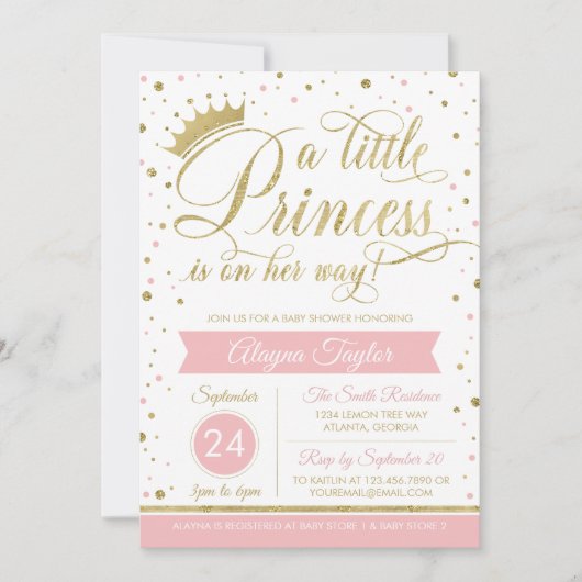 Invitation Baby shower de la petite princesse, Fau (Devant)