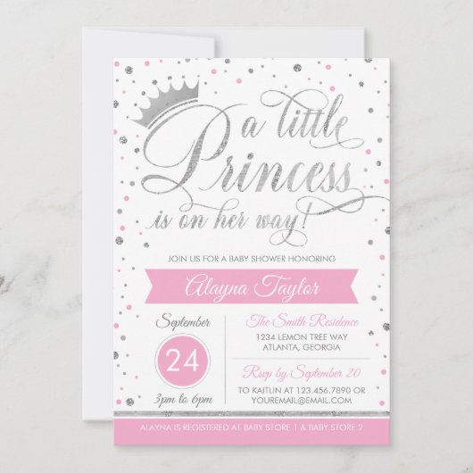 Invitation Baby shower de la petite princesse, Fau (Devant)