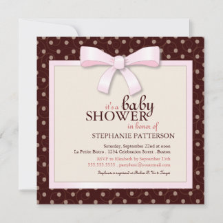 Invitation Baby shower de la poitrine rose Polka D
