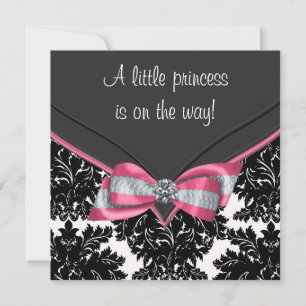 Invitation Baby Shower de la Princesse au Nœud Rose en Damass