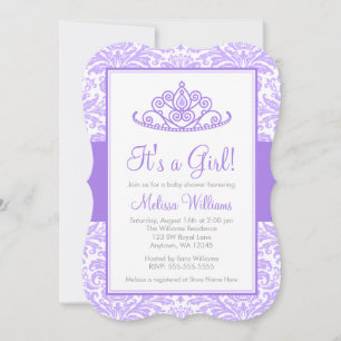 Invitation Baby shower de la princesse Crown Girl Purple Dama