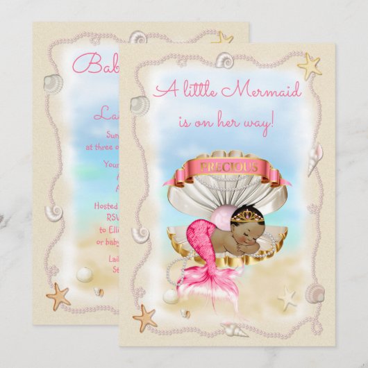 Invitation Baby shower de la princesse d'ethnie Mermaid Clam  (Devant / Derrière)