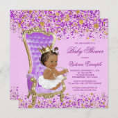 Invitation Baby shower de la princesse d'or Lilac (Devant / Derrière)