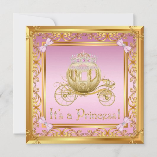 Invitation Baby shower de la princesse d'or rose (Devant)