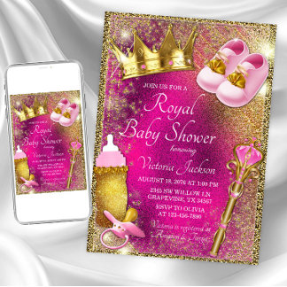 Invitation Baby shower de la princesse d'or rose