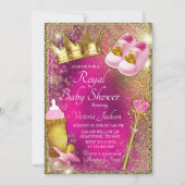 Invitation Baby shower de la princesse d'or rose (Devant)