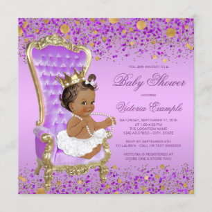 Invitation Baby Shower de la Princesse Ethnique en Or Violet