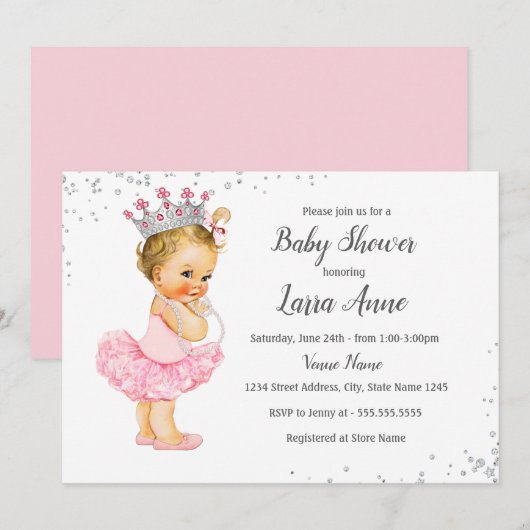 Invitation Baby shower de la princesse Étincelle r (Devant / Derrière)