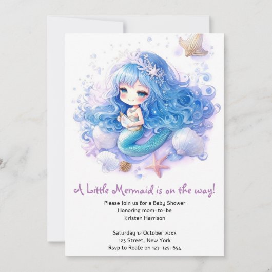 Invitation Baby shower de la princesse Mermaid (Devant)
