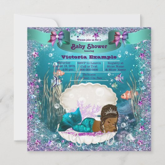Invitation Baby shower de la princesse Mermaid africaine amér (Devant)