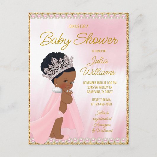 Invitation Baby shower de la princesse noire (Devant)