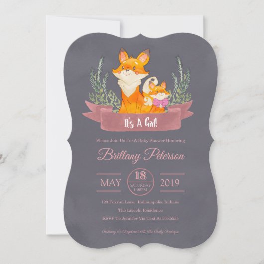 Invitation Baby shower de la Renard de Bois Rose (Devant)