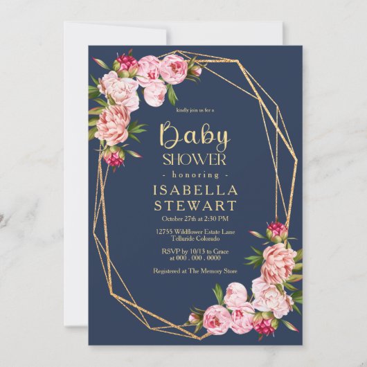 Invitation Baby shower de la Royal Blue Navy rose (Devant)