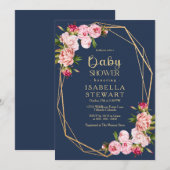 Invitation Baby shower de la Royal Blue Navy rose (Devant / Derrière)