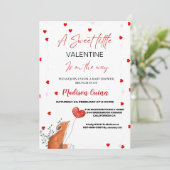 Invitation Baby shower de la Saint Valentin au coeur rouge et (Debout devant)