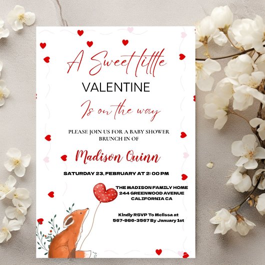 Invitation Baby shower de la Saint Valentin au coeur rouge et