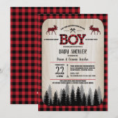 Invitation Baby shower de la sériole de bûcheron Buffalo Chec (Devant / Derrière)