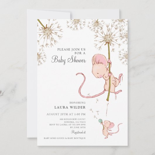 Invitation Baby shower de la souris à aquarelle simple (Devant)