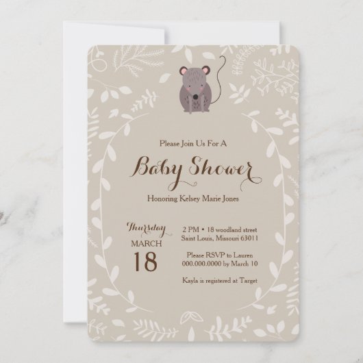 Invitation Baby shower de la souris Woodland (Devant)