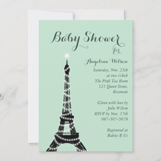 Invitation Baby shower de la Tour Eiffel (Devant)