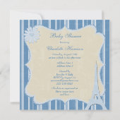 Invitation Baby shower de la Tour Eiffel et des Coeurs Bleus (Dos)