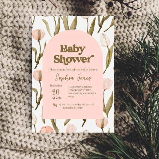 Invitation Baby shower de la tulipe rose