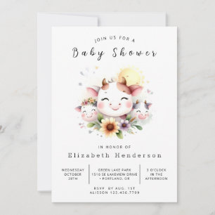 Invitation Baby shower de la vache blanche d'animal de Bohême