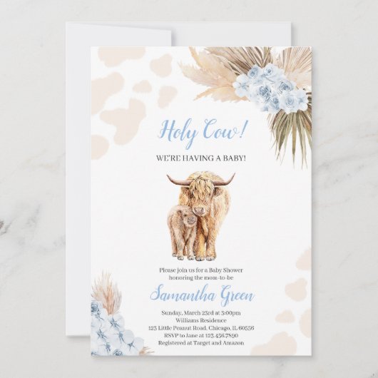 Invitation Baby shower de la vache bleue (Devant)