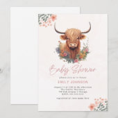 Invitation Baby shower de la vache de Boho Highland (Devant / Derrière)