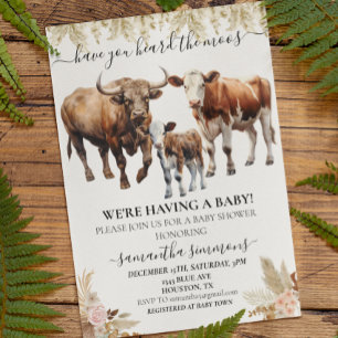 Invitation Baby shower de la vache de ferme Boho Aquarelle