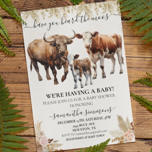 Invitation Baby shower de la vache de ferme Boho Aquarelle