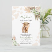 Invitation Baby shower de la vache Highland Green Sage Neutre (Debout devant)