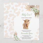 Invitation Baby shower de la vache Highland Green Sage Neutre (Devant / Derrière)