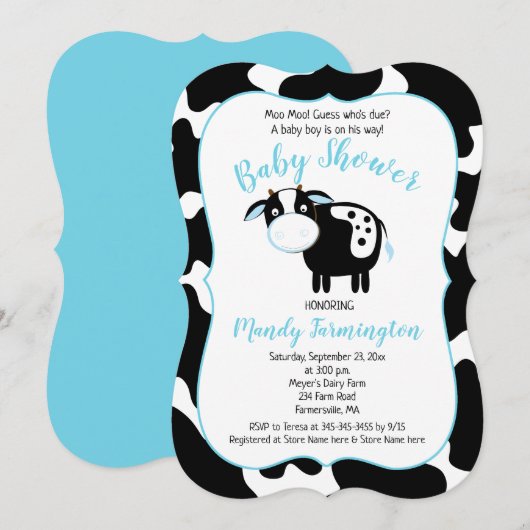Invitation Baby shower de la vache laitière de ferme Invitati (Devant / Derrière)