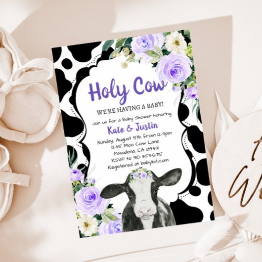Invitation Baby shower de la vache noire florale