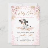 Invitation Baby shower de la vache rose (Devant)
