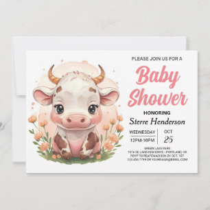 Invitation Baby shower de la vache rose à imprimer