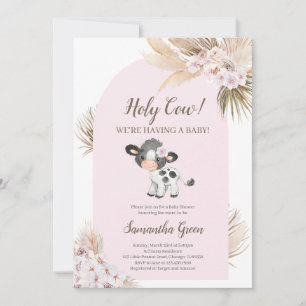 Invitation Baby shower de la vache rose fille